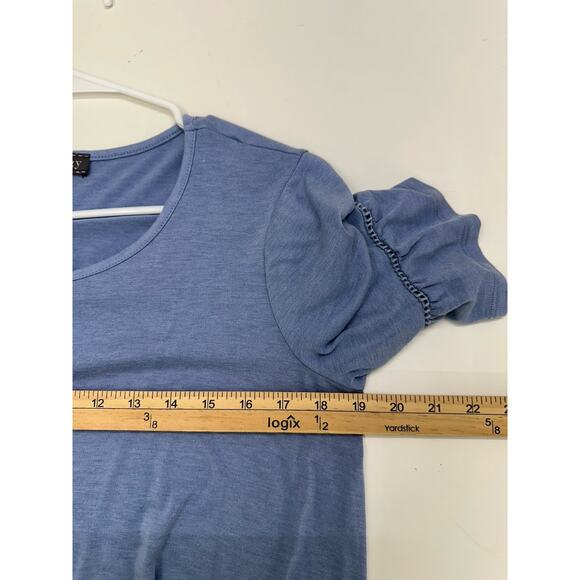 Luxology Womens Shirt Size Medium Blue Half Sleeve Ruffle - Picture 8 of 11